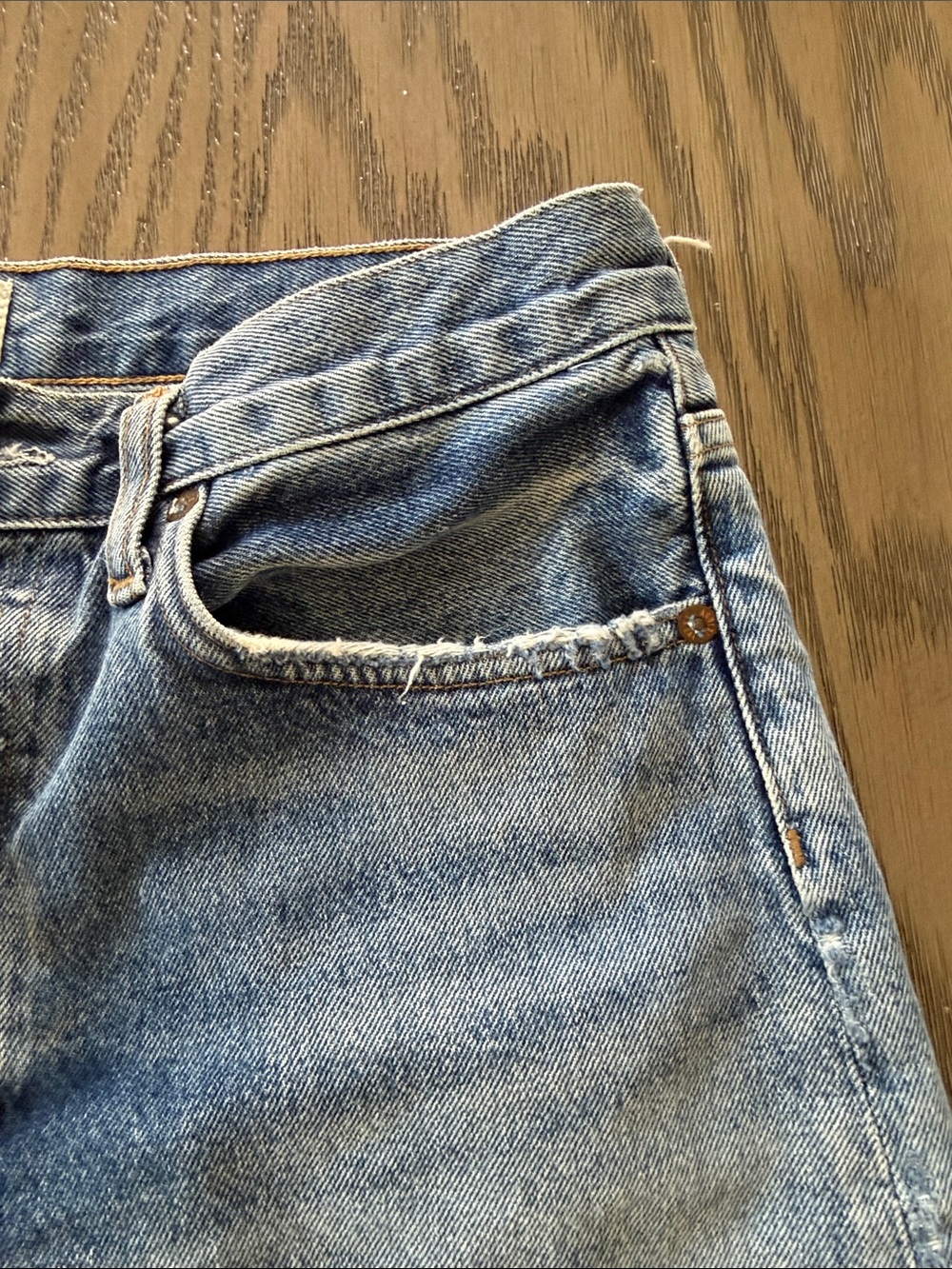 Agolde Light Blue Distressed High-Rise Jean Shorts - Picture 4 of 11